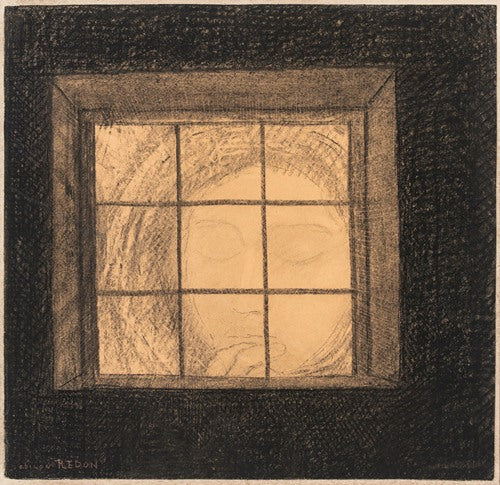 Visage derrière une fenêtre  by Odilon Redon