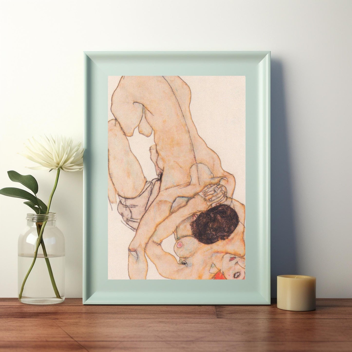 Queer Erotic Art by Egon Schiele Instant Download Lesbian Lovers Watercolor Art Print | Expressionist Erotic Wall Art | LGBTQIA+ Artwork