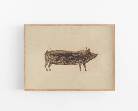 Bill Traylor Americana art | Brown pig | Farm folk art | African American self-taught artist | Modern vintage wall décor | Eco-friendly gift