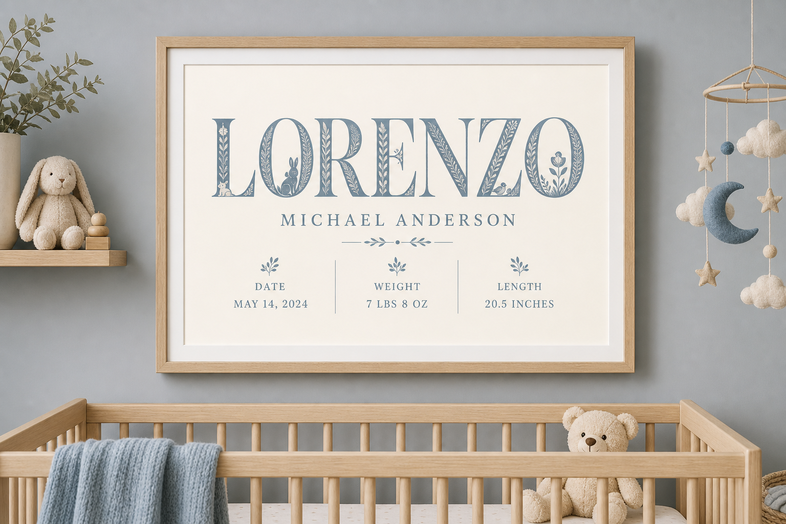 Custom birth stats letter art print, primary product shot