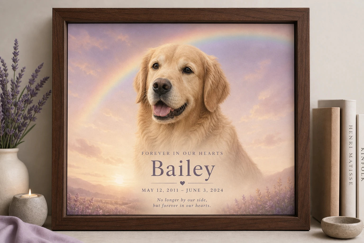 Soft watercolor memorial pet portrait, primary product shot