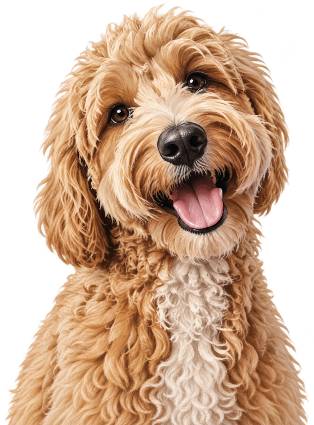 Sample portrait of a happy, curly-haired golden dog